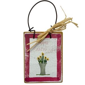 Happy Easter Wooden Sign Hand Painted Flowers Wall Decor Country Rustic Vtg 2000